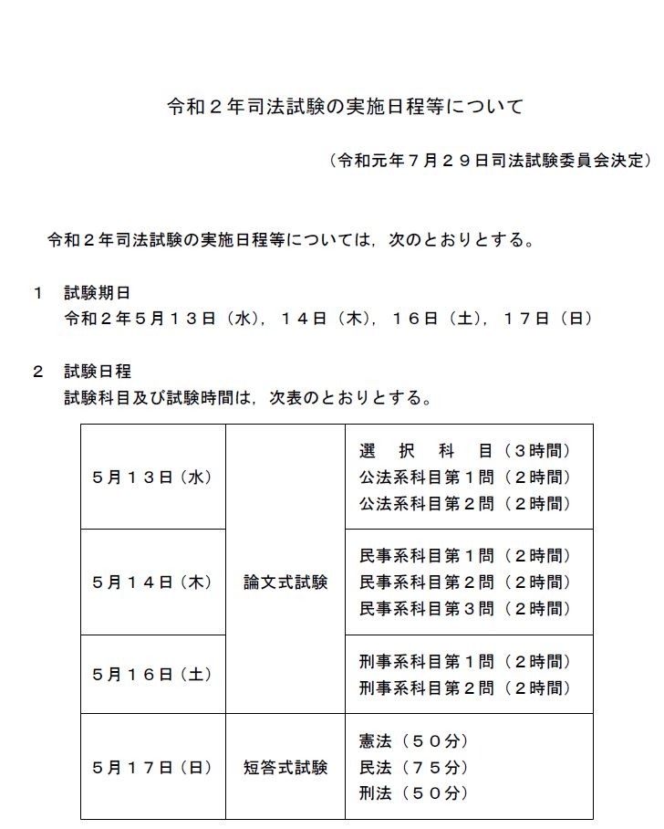 司法試験・予備試験、2020年実施日程を発表…法務省 | リセマム