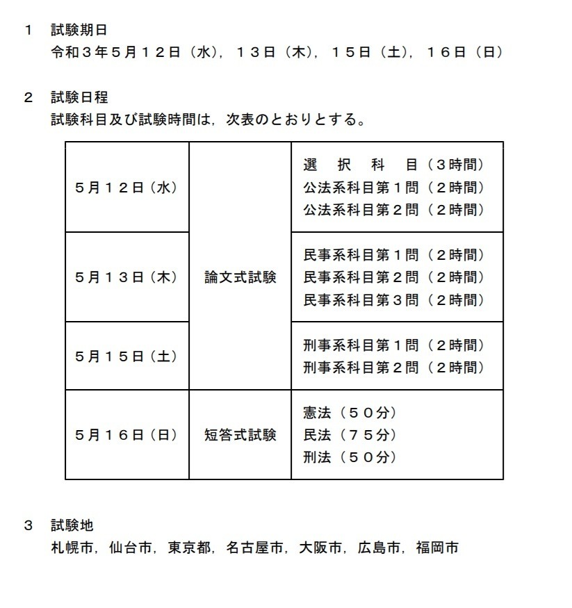 法務省、2021年司法試験・予備試験の日程発表 | リセマム