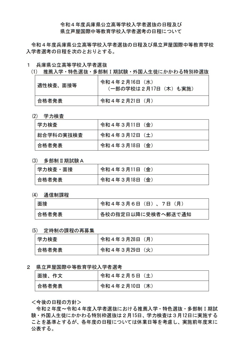 高校受験2022】兵庫県公立高校入試日程、推薦2/16・学力検査3/11