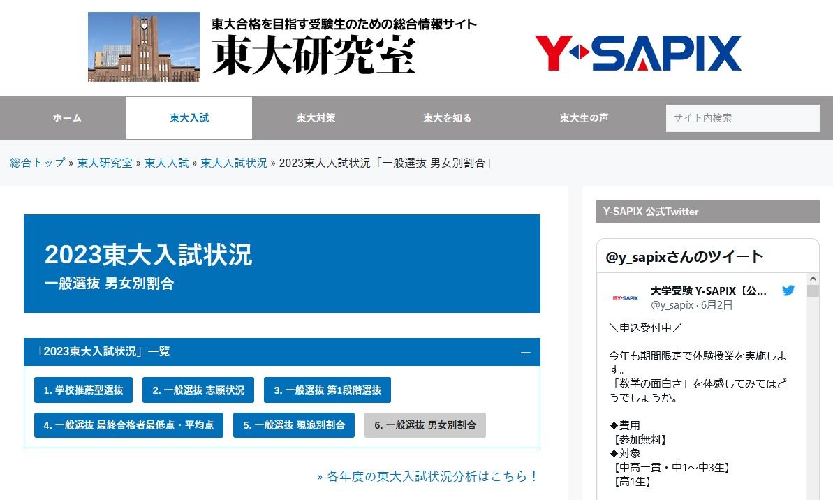 大学受験2023】東大入試、女子合格割合は過去最高21.8％ | リセマム