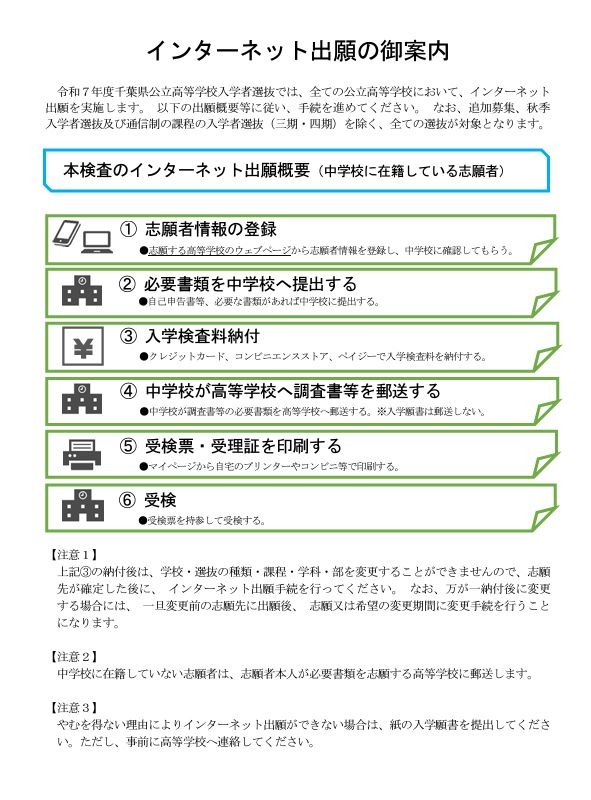 高校受験2025】千葉県公立高、全校に「ネット出願」導入 | リセマム