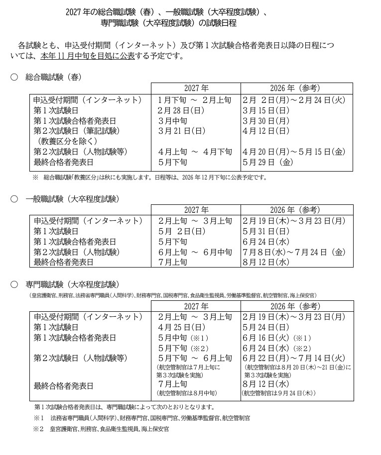 2027年「国家公務員採用試験」日程1か月前倒し | リセマム
