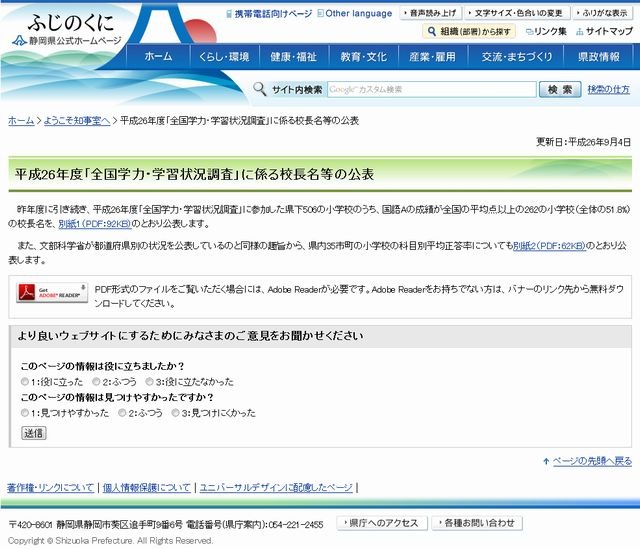 全国学力テスト】静岡県が校長名を公表、国語Aの成績上位262小学校 | リセマム