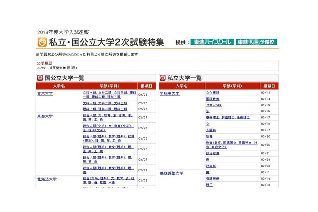 【大学入試2016】国公立2次試験の願書受付開始…予備校が速報 画像