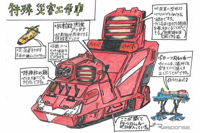 未来の消防車、最優秀は小3が描いた“特殊災害工作車” 画像