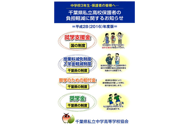 【高校受験2017】千葉県私立高進学、負担軽減の支援金や奨学金紹介 画像