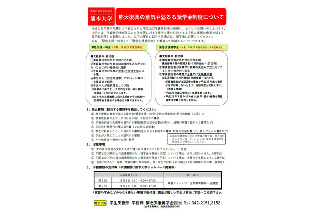 【大学受験】熊本大「熊大復興の意気や溢るる奨学金制度」9/8受付開始 画像