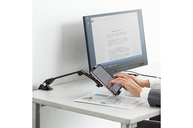 タブレットを上下・左右に自由な位置で操作可能、6関節搭載アームスタンド 画像