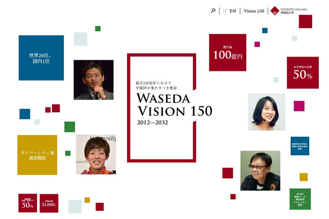 早大、創立150周年に向け「WASEDA VISION 150」特設サイト公開 画像