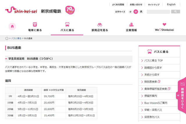 新京成バスなど、全線乗り放題「学割定期券」発売 画像