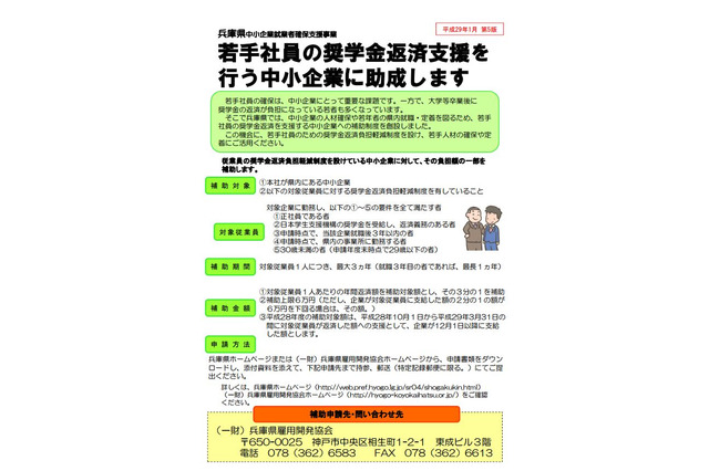 兵庫県、若手社員の奨学金返済支援を行う中小企業に助成 画像