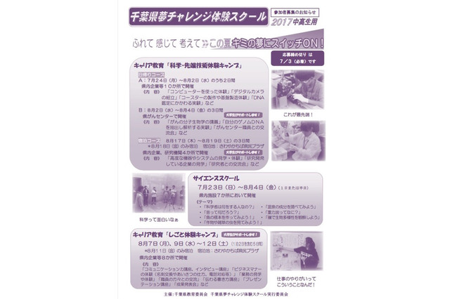 【夏休み2017】科学やしごと体験「千葉県夢チャレンジ」小中高生募集 画像