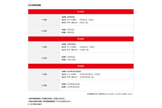 2018年度英検の試験日程を公開、第1回は6月 画像