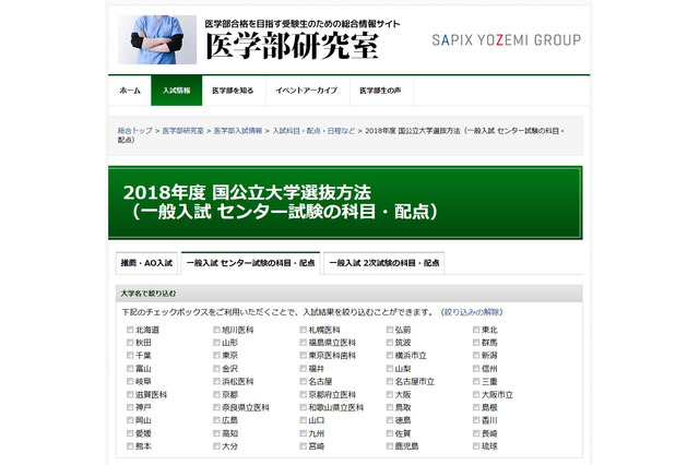 【大学受験2018】医学部入試、東大・慶應など国公私立の科目と配点 画像