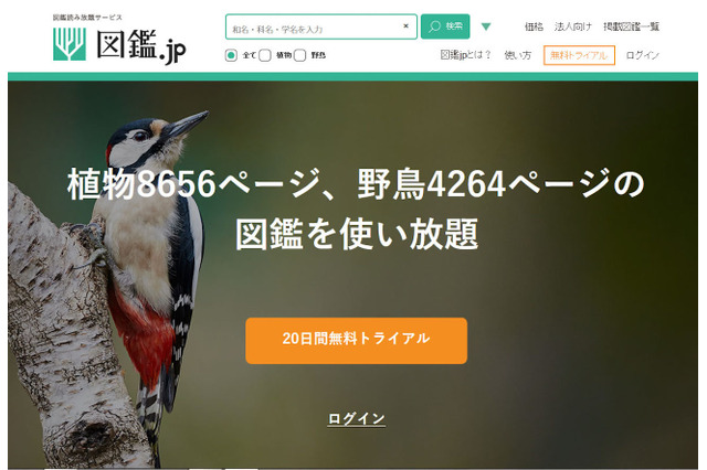 「図鑑.jp」無料トライアル、植物・野鳥いずれか全図鑑が使い放題 画像