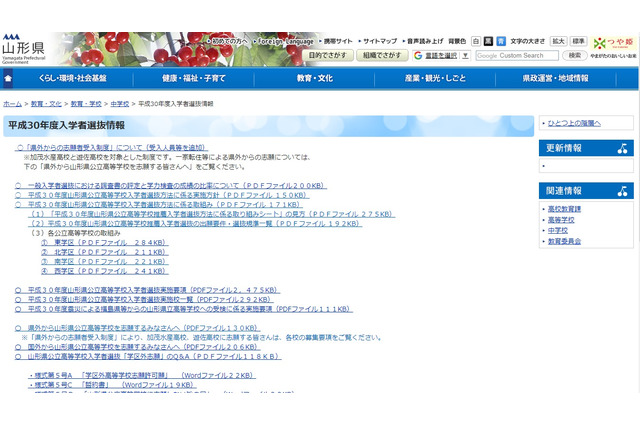 【高校受験2018】山形県公立高校、推薦入試の志願状況・倍率（確定）山形南（理数）2.00倍など 画像