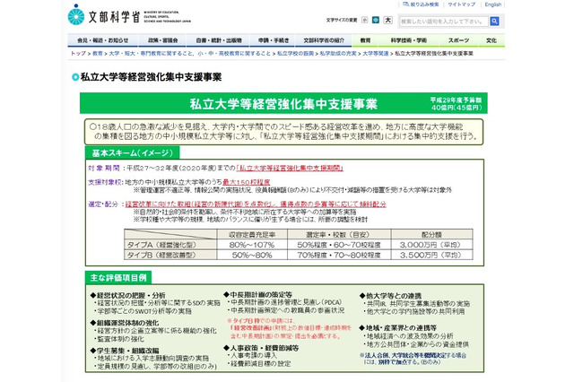 H29年度「私立大学等経営強化集中支援事業」地方の中小規模106私大を選定 画像