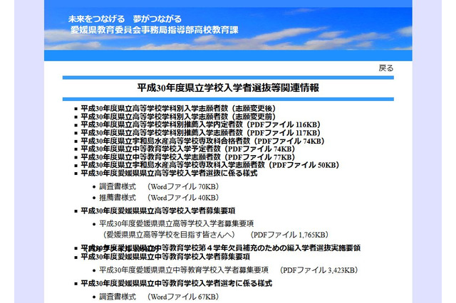 【高校受験2018】愛媛県立高入試の志願状況・倍率（確定）松山東（普通）1.15倍、西条（国際文理）2.38倍など 画像