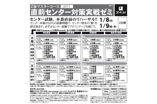 Z会、受験生対象の「直前センター対策実戦ゼミ」1/8・9 画像