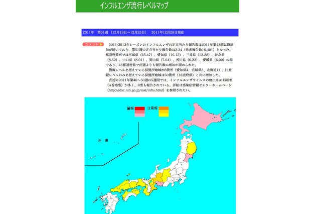 インフルエンザ増加続く、宮城・愛知などに警報レベル 画像
