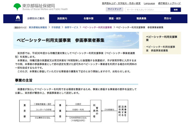 東京都、0-2歳児のシッター利用料を一部助成…1時間250円 画像