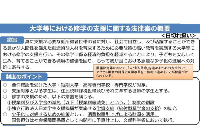 高等教育の無償化、支援関連法案を閣議決定 画像