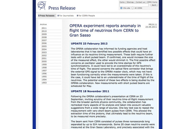 ニュートリノ、光より速くなかった？　欧州合同原子核研究機関 画像