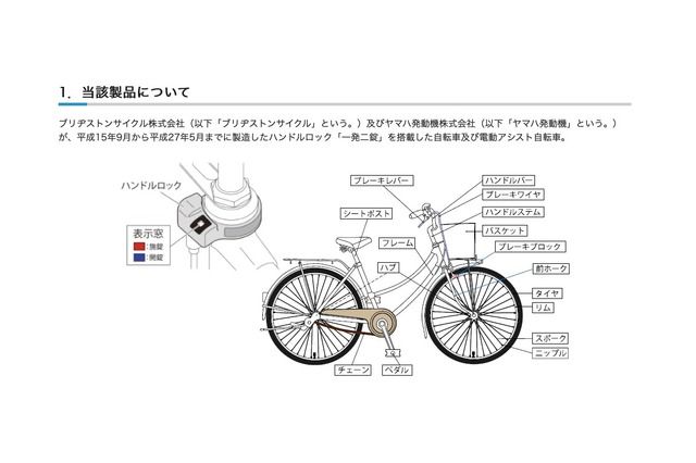 ハンドルロック「一発二錠」ケース破損時は自転車の使用中止を 画像