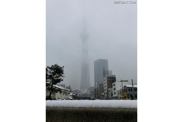 東京スカイツリー、本日雪の中完成 画像