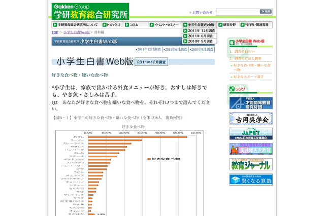 小学生白書Web版、好きな食べ物やスポーツ選手は？ 画像