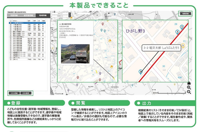昭文社「通学路安全支援システム」地図上で可視化 画像