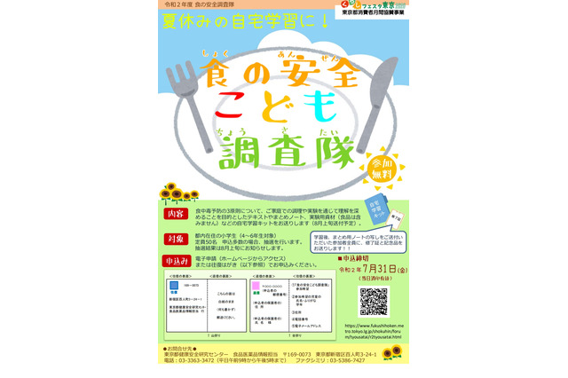 【夏休み2020】東京都「食の安全こども調査隊」小学生募集 画像
