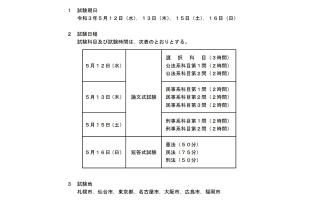 法務省、2021年司法試験・予備試験の日程発表 画像