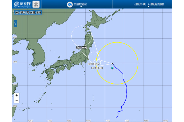 台風8号、7/27に東北地方から東日本に接近し上陸するおそれ 画像
