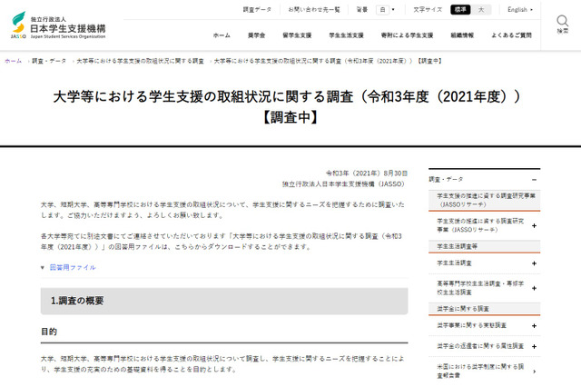 大学等における学生支援の取組状況調査、JASSO 画像