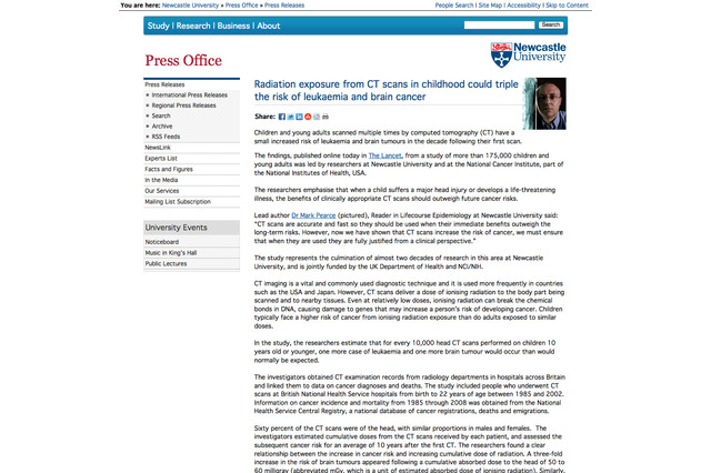 CT検査による被爆で子どもの白血病や脳腫瘍のリスクが3倍に 画像