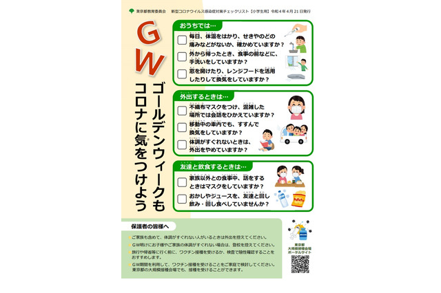 【GW2022】小・中高生用「コロナ対策チェックリスト」東京都 画像