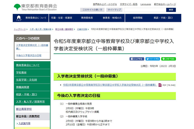 【中学受験2023】東京都公立中高一貫校の受検倍率…小石川4.28倍、桜修館5.06倍 画像