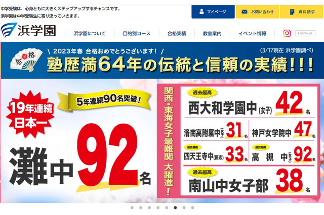 【中学受験2023】浜学園、関西難関中13校で日本一の合格者数…灘92名、神戸女学院47名等 画像