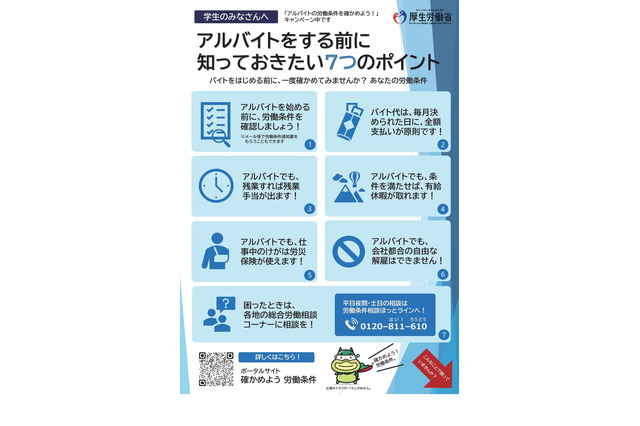アルバイトの労働条件を確かめよう…厚労省がキャンペーン 画像
