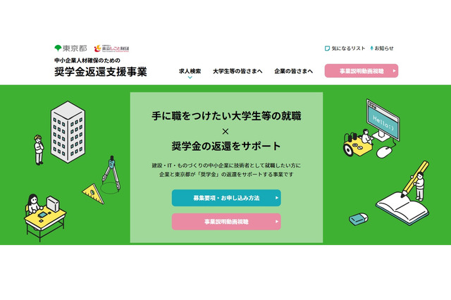 東京都、中小企業の「奨学金返還サポート」学生登録者募集 画像