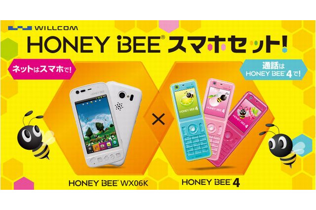 スマホとPHSの2台持ち…22歳以下限定、ウィルコム「HONEY BEEスマホセット」8/23-発売 画像