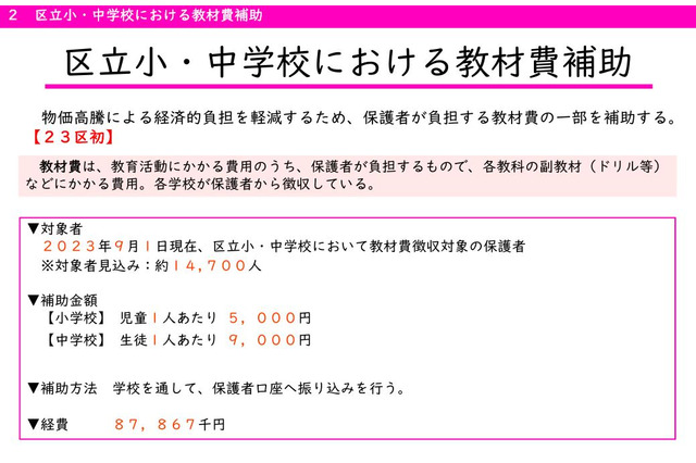 中野区、区立小中学校の教材費を一部補助…物価高騰に対応 画像