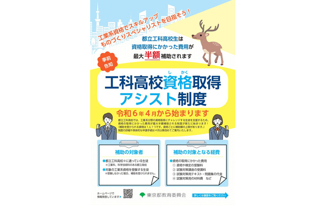 東京都「工科高校資格取得アシスト制度」費用を最大半額補助 画像