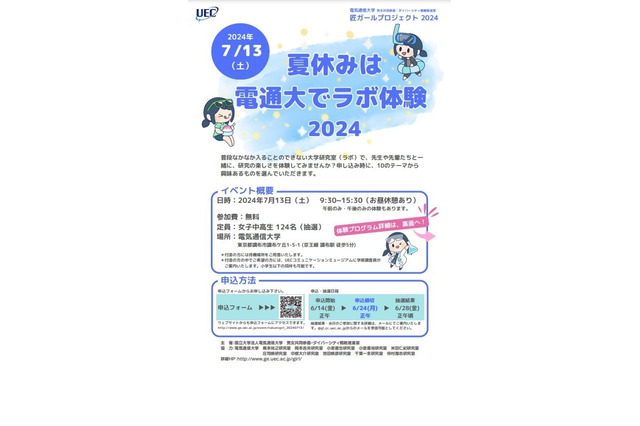 【夏休み2024】電気通信大「匠ガールプロジェクト」7/13 画像