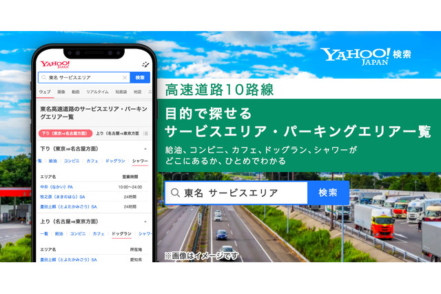 LINEヤフー、Yahoo!検索で高速道路SA・PA情報を提供 画像