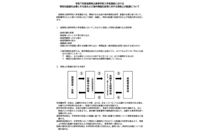 【高校受験2025】滋賀県立高、受検上の配慮&手続き方法 画像