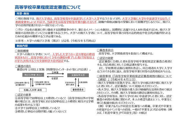 飛び入学者対象、高卒程度認定審査・後期…10/29まで受付 画像