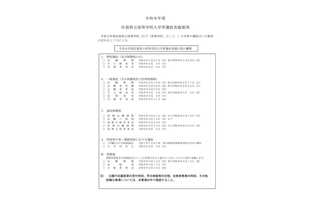 【高校受験2026】佐賀県公立高、実施要項公表…一般選抜3/3-4 画像