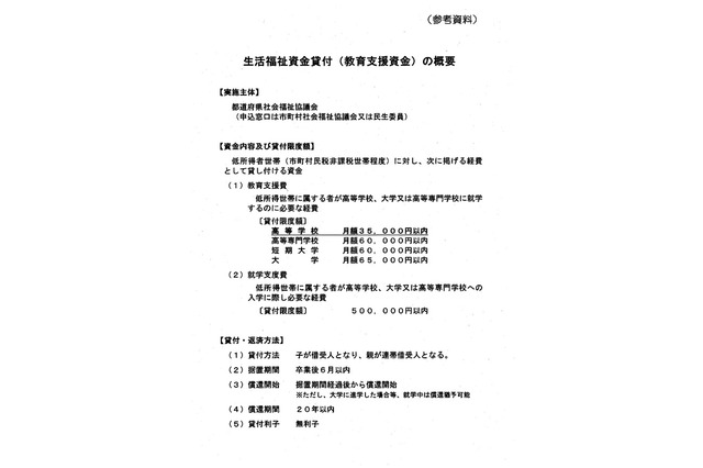 厚生労働省、今年に限り高校の滞納授業料も貸付対象に 画像